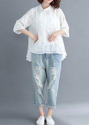 Stil weiße Spitze Top Silhouette Frauen Button-Down-Kleider Sommerbluse