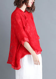 Stil weiße Spitze Top Silhouette Frauen Button-Down-Kleider Sommerbluse