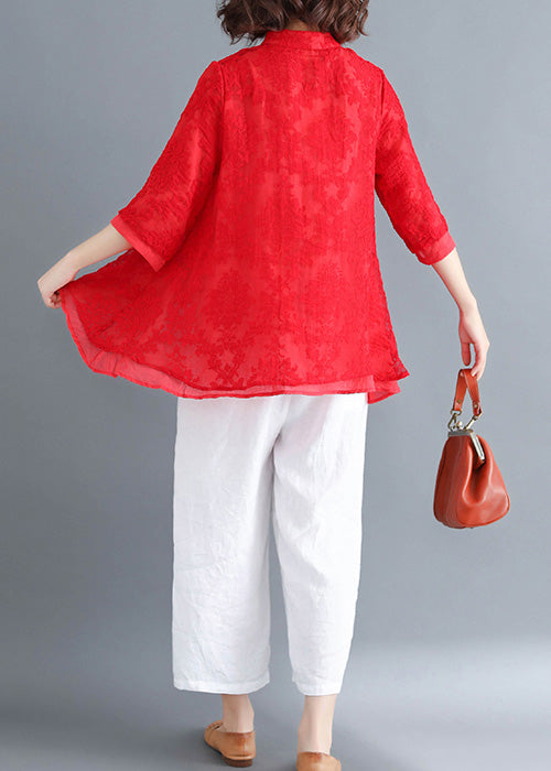 Stil weiße Spitze Top Silhouette Frauen Button-Down-Kleider Sommerbluse