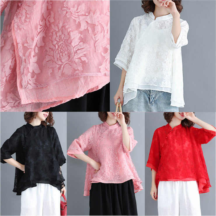 Stil weiße Spitze Top Silhouette Frauen Button-Down-Kleider Sommerbluse