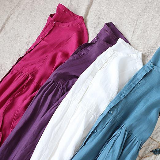 Style white linen clothes For Women Cinched pockets loose spring Dresses - SooLinen