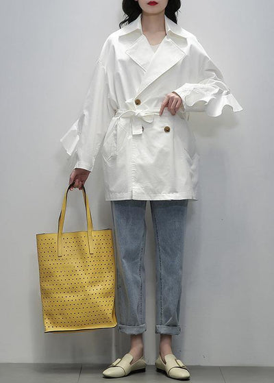 Style white  tunic coats Notched tie waist jackets - SooLinen