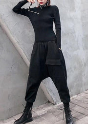 Style zippered shorts  black Wardrobes big pockets pant - SooLinen