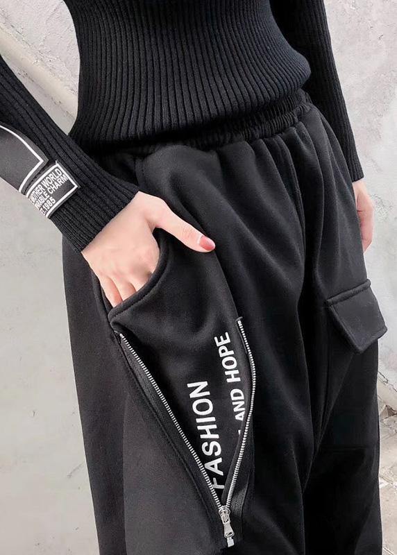 Style zippered shorts  black Wardrobes big pockets pant - SooLinen