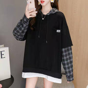 Style False Two Pieces Cotton Hooded Clothes Neckline Army Green Bluse