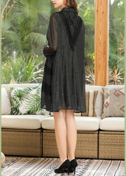 Stylish Black Button Chiffon Summer Dresses - SooLinen