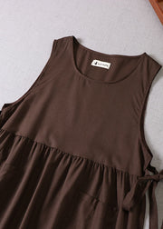 Stilvolles, ärmelloses Kleid mit Patchwork-Taschen und Kaffeeschleife