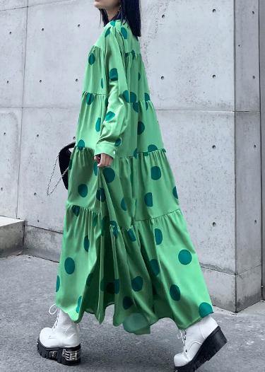 Stylish Green Dot Button Long sleeve Dress Spring - SooLinen