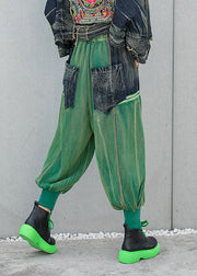 Stylish Green Pockets Patchwork Drawstring Harem Pants Spring
