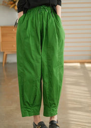 Stylish Green elastic waist drawstring Pockets Cotton harem Pants Spring