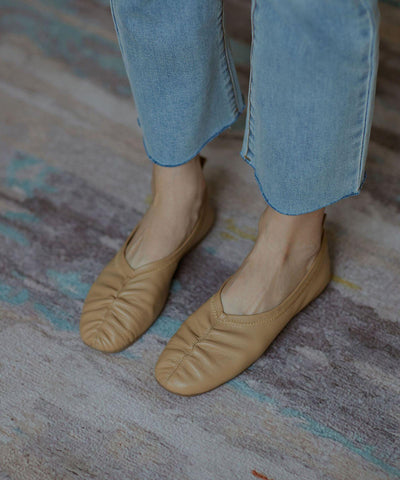 Stylish Khaki Pointed Toe Flats Shoes - SooLinen