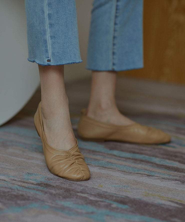 Stylish Khaki Pointed Toe Flats Shoes - SooLinen