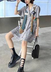 Stylish Plaid Peter Pan CollarButton Mini Dress Summer - SooLinen
