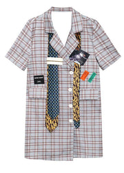 Stylish Plaid Peter Pan CollarButton Mini Dress Summer - SooLinen