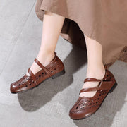 Stylish Splicing Loafers Green Genuine Leather Flat Sandals - SooLinen