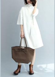 Stylish White Turtleneck Fall Loose Knit Dress - SooLinen
