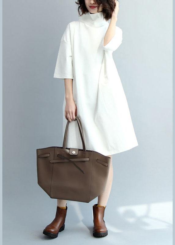 Stylish White Turtleneck Fall Loose Knit Dress - SooLinen