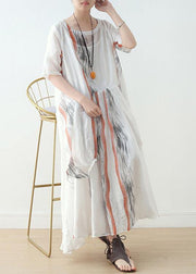 Summer Women White Chiffon Print O Neck Dress - SooLinen
