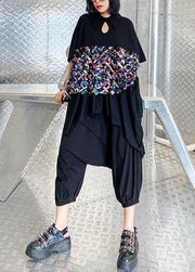Summer black suit female temperament fashion sequined top harem pants two-piece - SooLinen