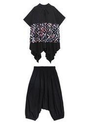 Summer black suit female temperament fashion sequined top harem pants two-piece - SooLinen