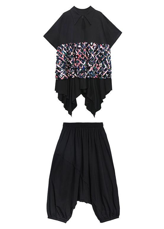 Summer black suit female temperament fashion sequined top harem pants two-piece - SooLinen