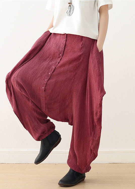 Summer new burgundy cotton and linen art women&
