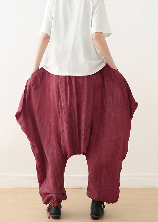 Summer new burgundy cotton and linen art women&