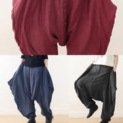 Summer new burgundy cotton and linen art women's button loose wide leg