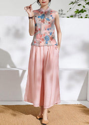 Summer new style elastic waist pink temperament wide-leg pants - SooLinen