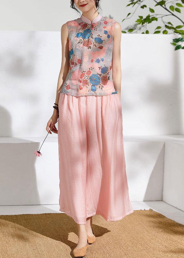 Summer new style elastic waist pink temperament wide-leg pants - SooLinen