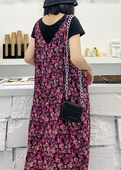 Suspender jumpsuit female summer high waist printed chiffon long casual jumpsuit - SooLinen