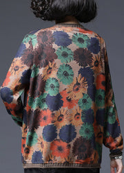 2025 Baggy V Neck Print Pockets Knit Tops Long sleeve