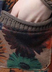 2025 Baggy V Neck Print Pockets Knit Tops Long sleeve