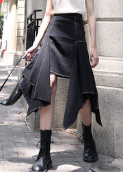 2025 Black Patchwork Skirt Asymmetrical Spring