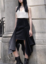 2025 Black Patchwork Skirt Asymmetrical Spring