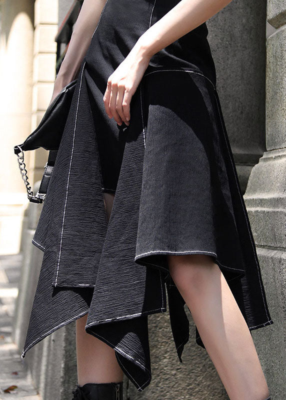2025 Black Patchwork Skirt Asymmetrical Spring