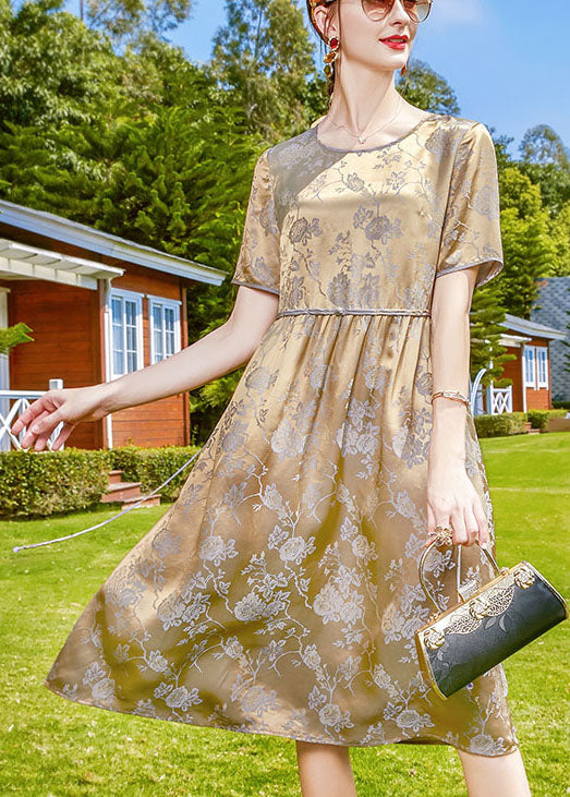 2025 Grey Purple O-Neck Jacquard Silk Fitted Dresses Short Sleeve