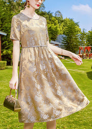 2025 Grey Purple O-Neck Jacquard Silk Fitted Dresses Short Sleeve