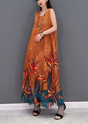 2025 Orange O-Neck Chiffon Long Beach Dresses Sleeveless