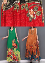 2025 Orange O-Neck Chiffon Long Beach Dresses Sleeveless