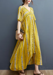 2025 Yellow Print Cotton Maxi Dresses Short Sleeve