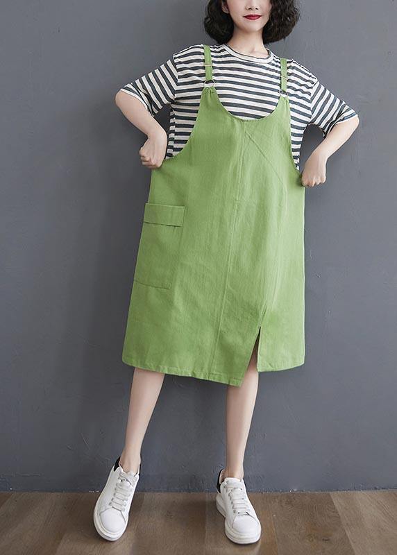 Two piece 2021 summer new strap skirt + striped T-shirt - SooLinen