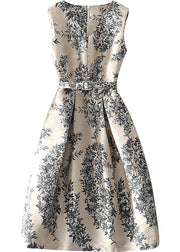 Unique Apricot Zip Up Print Dress Sleeveless