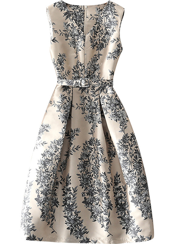 Unique Apricot Zip Up Print Dress Sleeveless