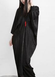 Unique Black Asymmetric V Neck Silk Party Dresses - SooLinen