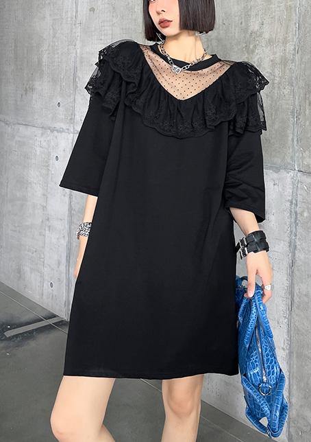 Unique Black Patchwork Lace Cotton Summer Maxi Dresses - SooLinen