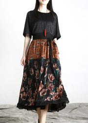 Unique Black Print Patchwork Vacation Summer Chiffon Dress - SooLinen