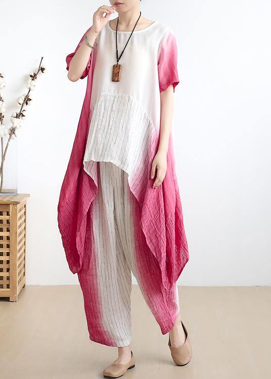 Unique Black Tie Dye Linen Short Sleeve Women Sets two Pieces - SooLinen