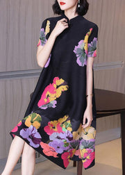 Unique Blue Print Floral Mandarin Collar Maxi Dresses Summer - SooLinen