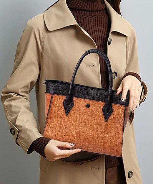 Unique Brown Solid Paintings Calf Leather Satchel Handbag